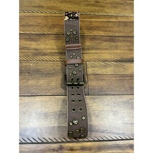 Etui Canvas Belt Womens 28 Brown Good Old Trend Patchwork Studded Grommet Double